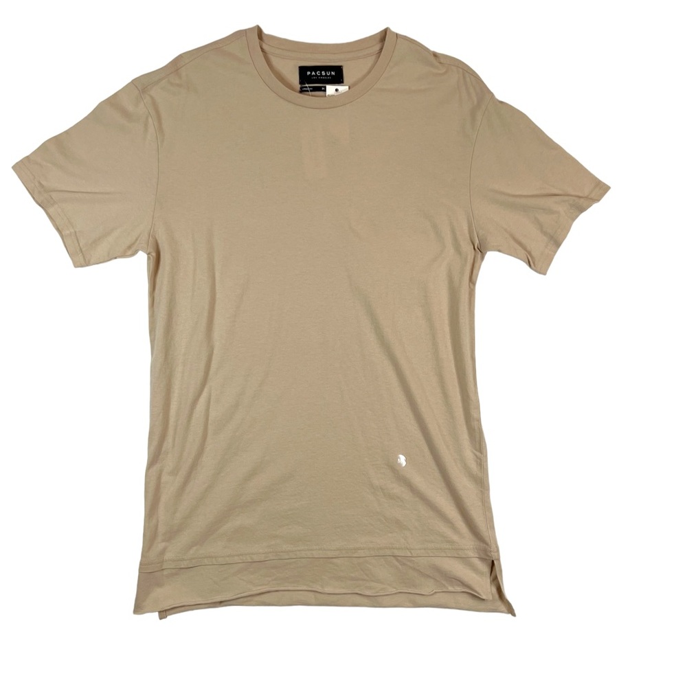 PacSun Mens Large Longer Fit Crew Neck Short Sleeve Tee Shirt Tan New - Picture 1 of 5